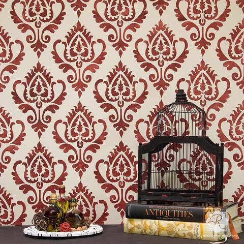 Anika Ikat Damask Furniture Stencil Royal Design Studio Stencils Gaysha Paint & Pattern 
