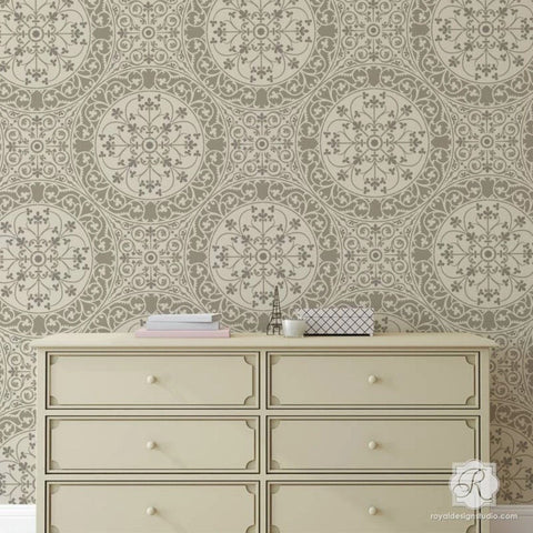 Aragon Damask Wall Stencil Royal Design Studio Stencils Gaysha Paint & Pattern 