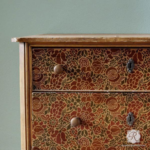 Francesca Floral Damask Furniture Stencil Royal Design Studio Stencils Gaysha Paint & Pattern 