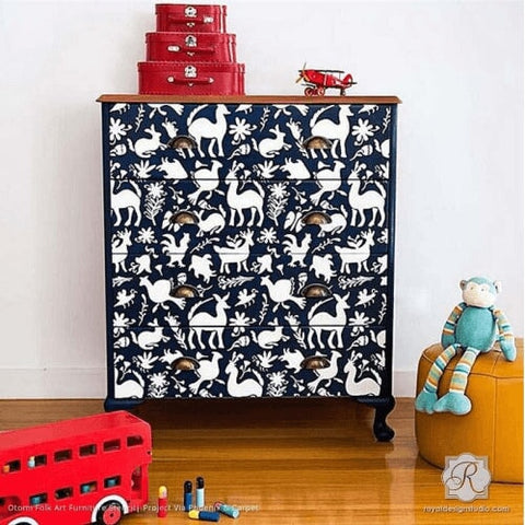 Otomi Folk Art Furniture Stencil - Small Royal Design Studio Stencils Gaysha Paint & Pattern 